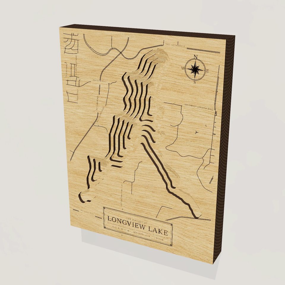 Longview Lake 3D wood map, hero view