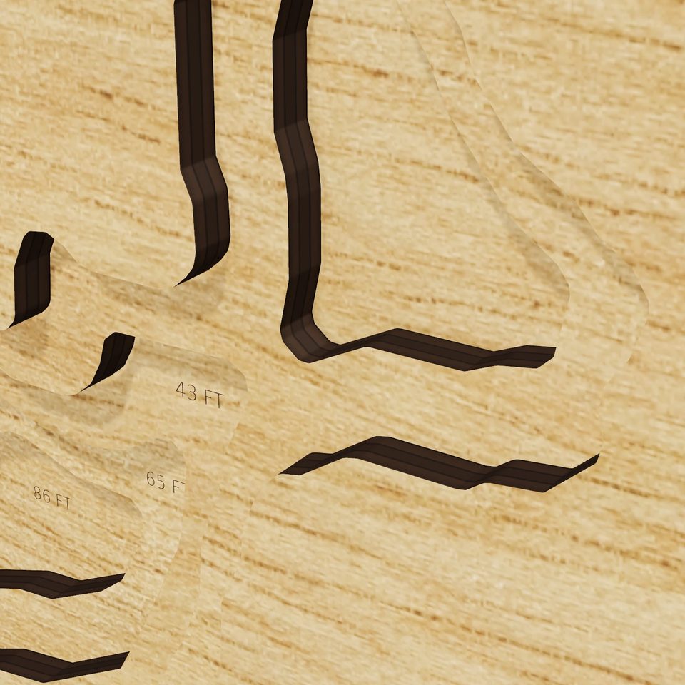 Loon Lake 3D wood map, detail view