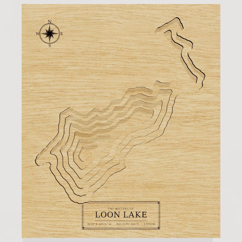 Loon Lake 3D wood map, front view