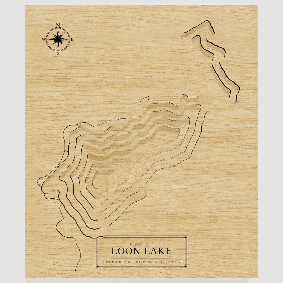 Loon Lake 3D wood map, front view