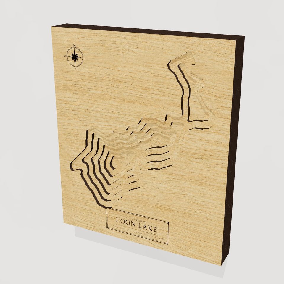 Loon Lake 3D wood map, hero view