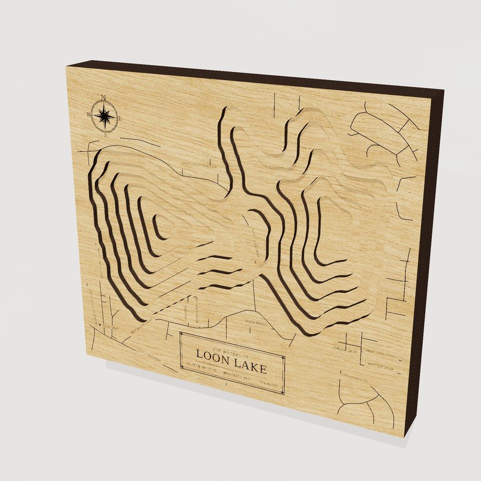 Loon Lake 3D wood map, hero view