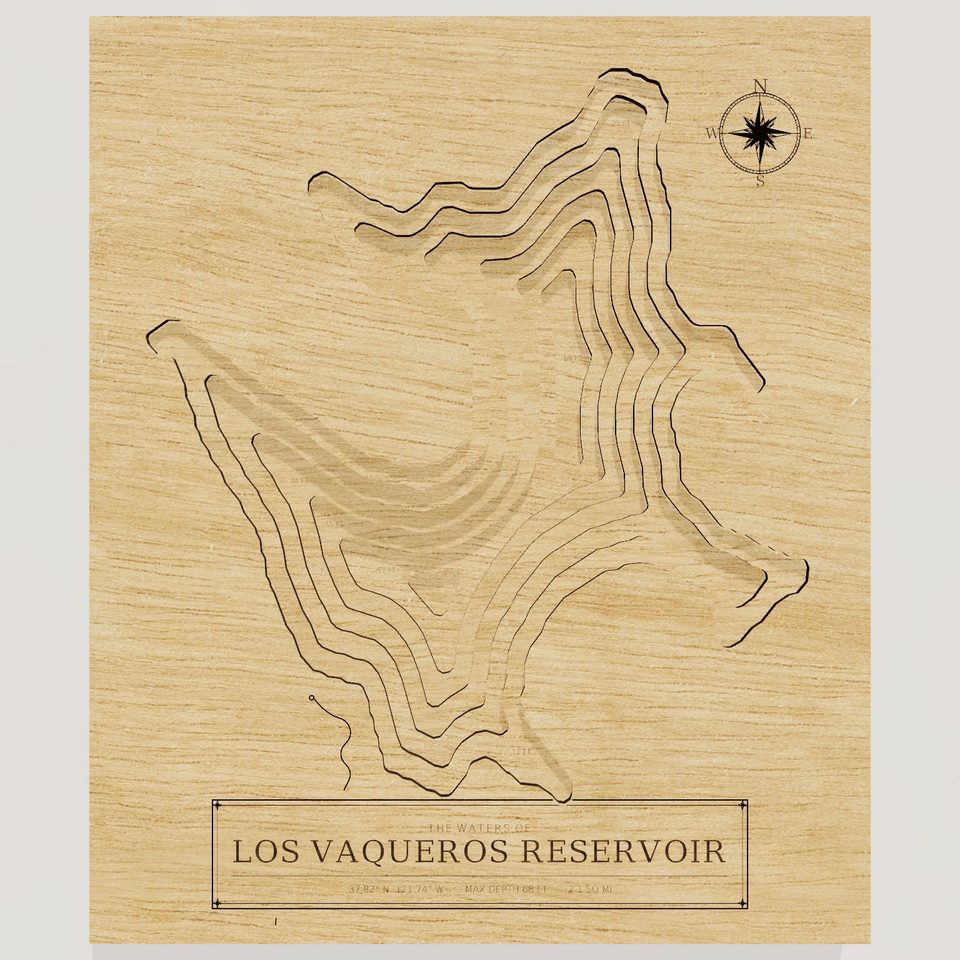 Los Vaqueros Reservoir 3D wood map, front view