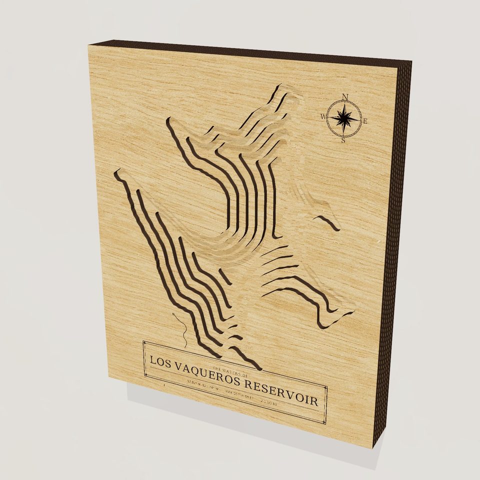 Los Vaqueros Reservoir 3D wood map, hero view