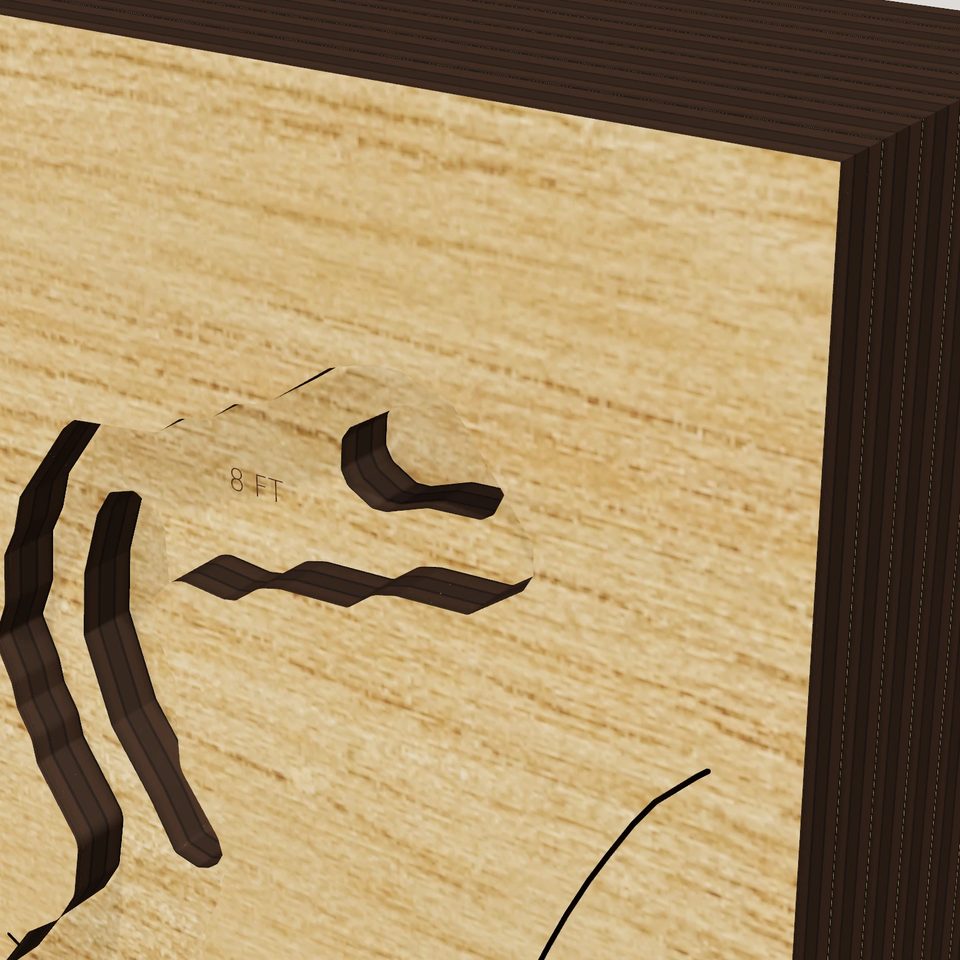 Lower Bolton Lake 3D wood map, detail view