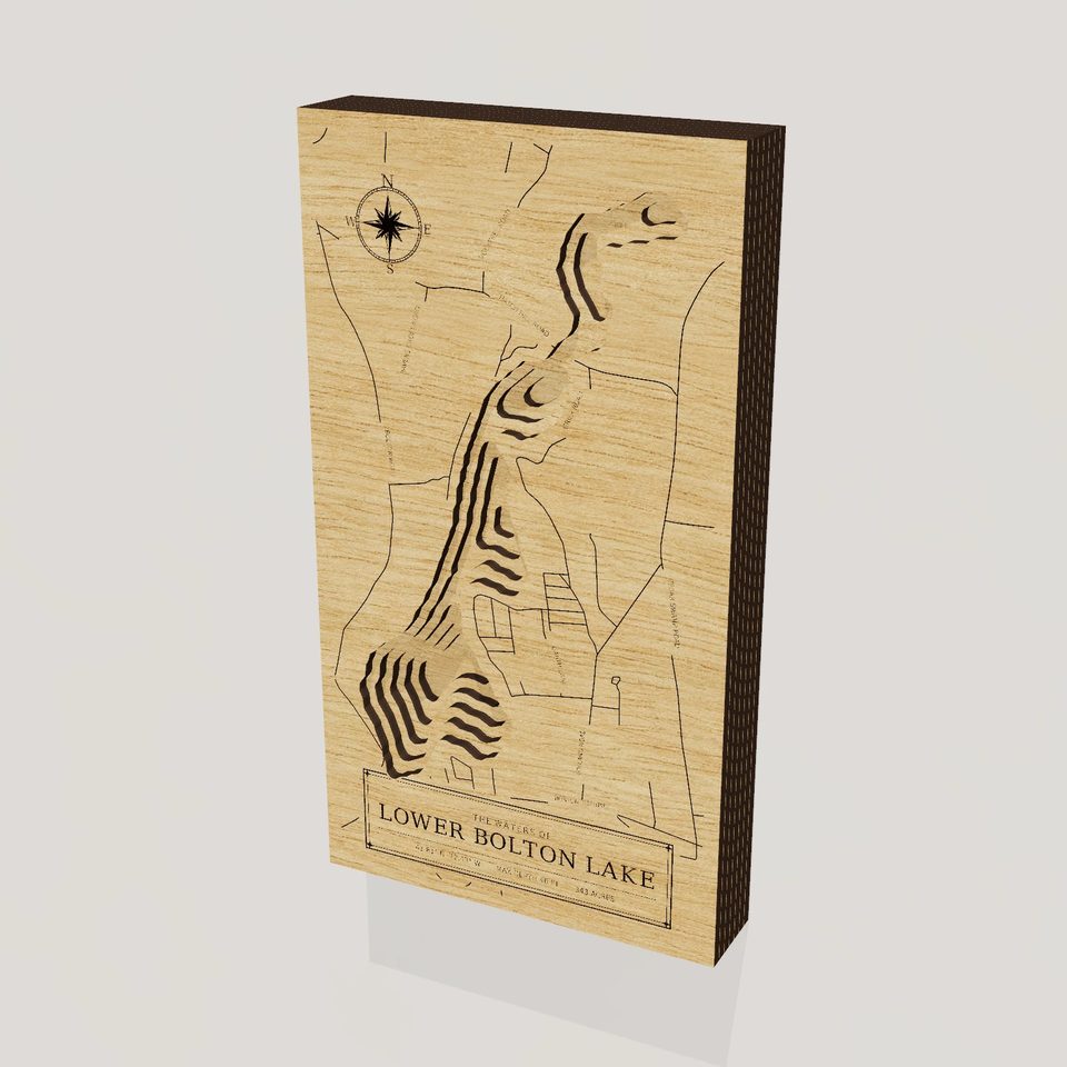Lower Bolton Lake 3D wood map, hero view