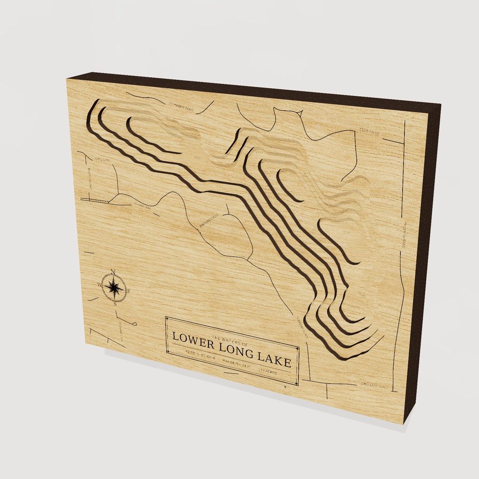 Lower Long Lake 3D wood map, hero view
