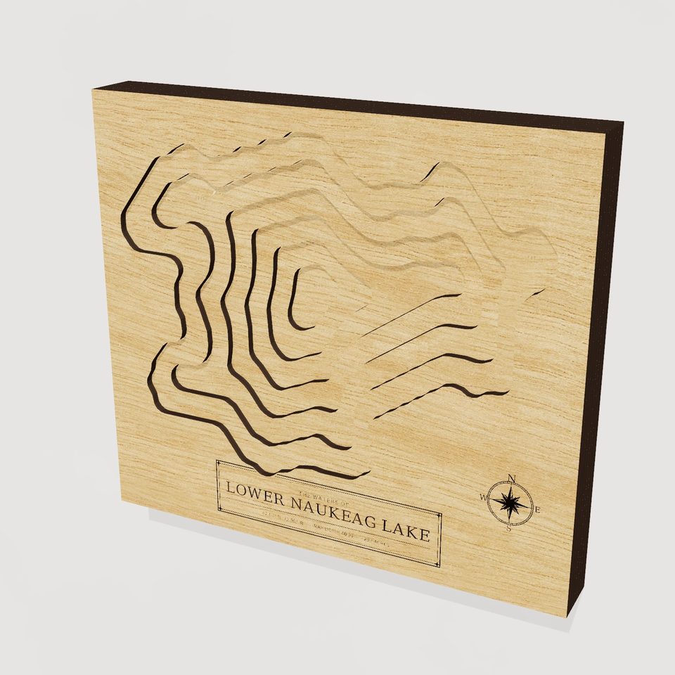 Lower Naukeag Lake 3D wood map, hero view