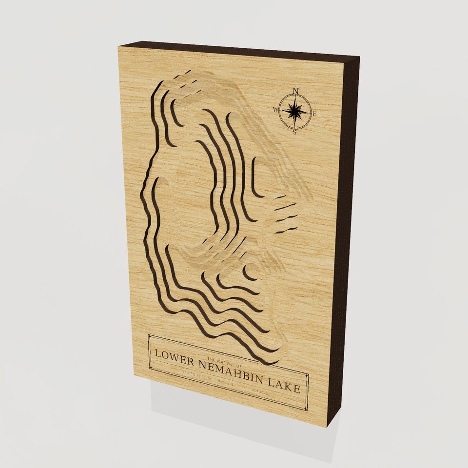 Lower Nemahbin Lake 3D wood map, hero view