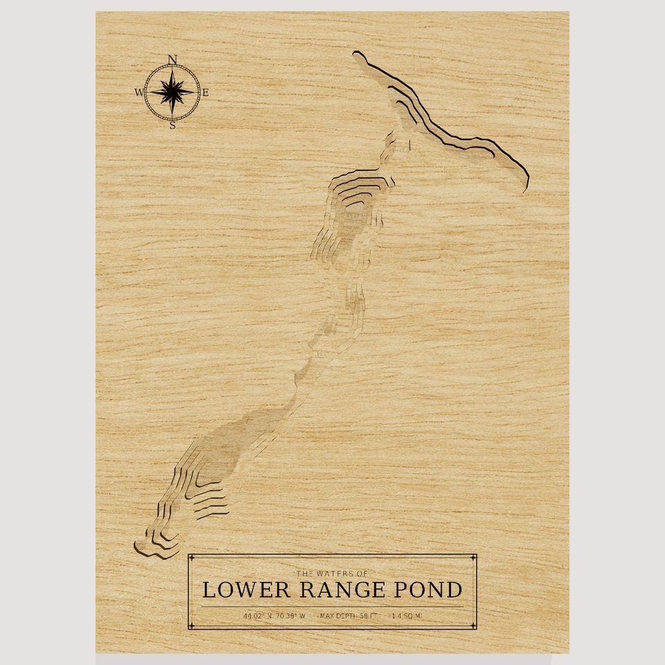 Lower Range Pond 3D wood map, front view