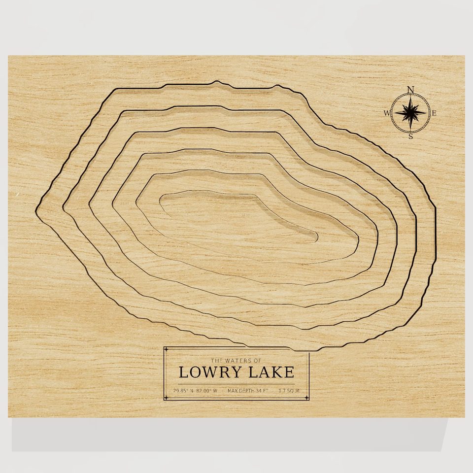 Lowry Lake 3D wood map, front view