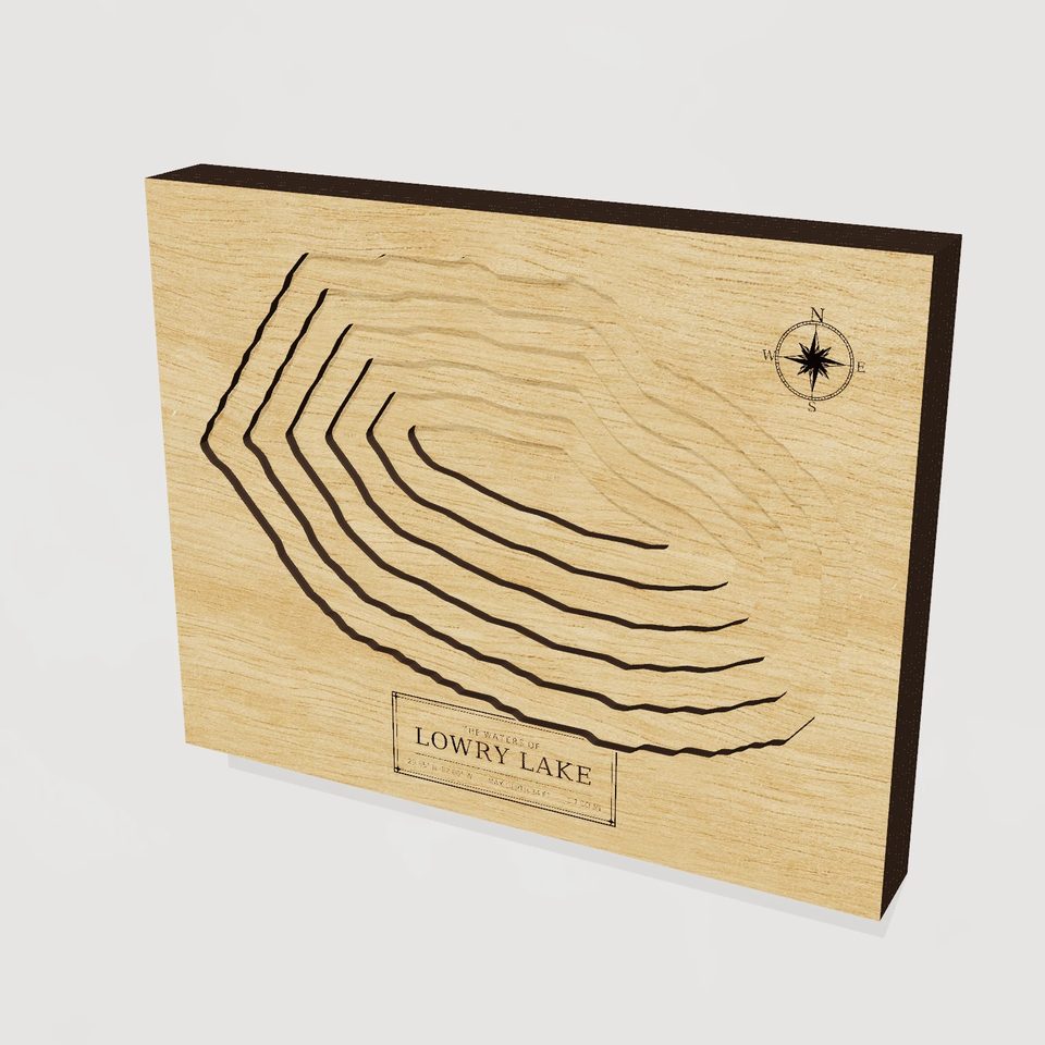 Lowry Lake 3D wood map, hero view