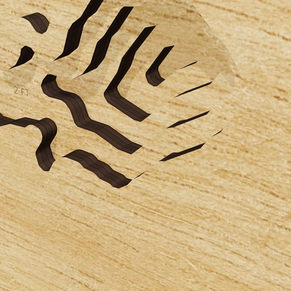 Lura Lake 3D wood map, detail view