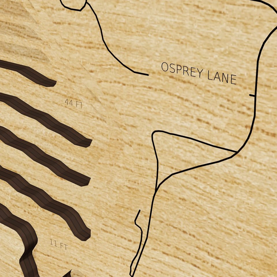 Madison Lake 3D wood map, detail view