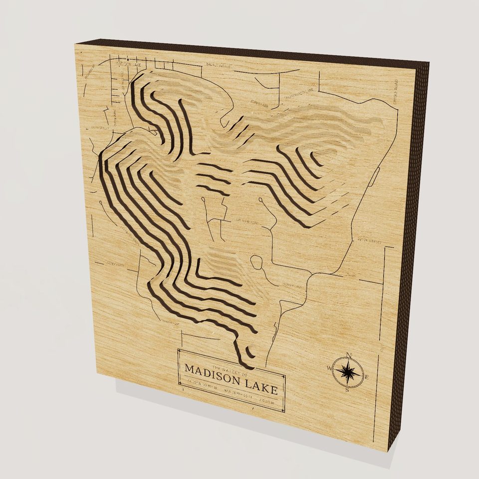 Madison Lake 3D wood map, hero view