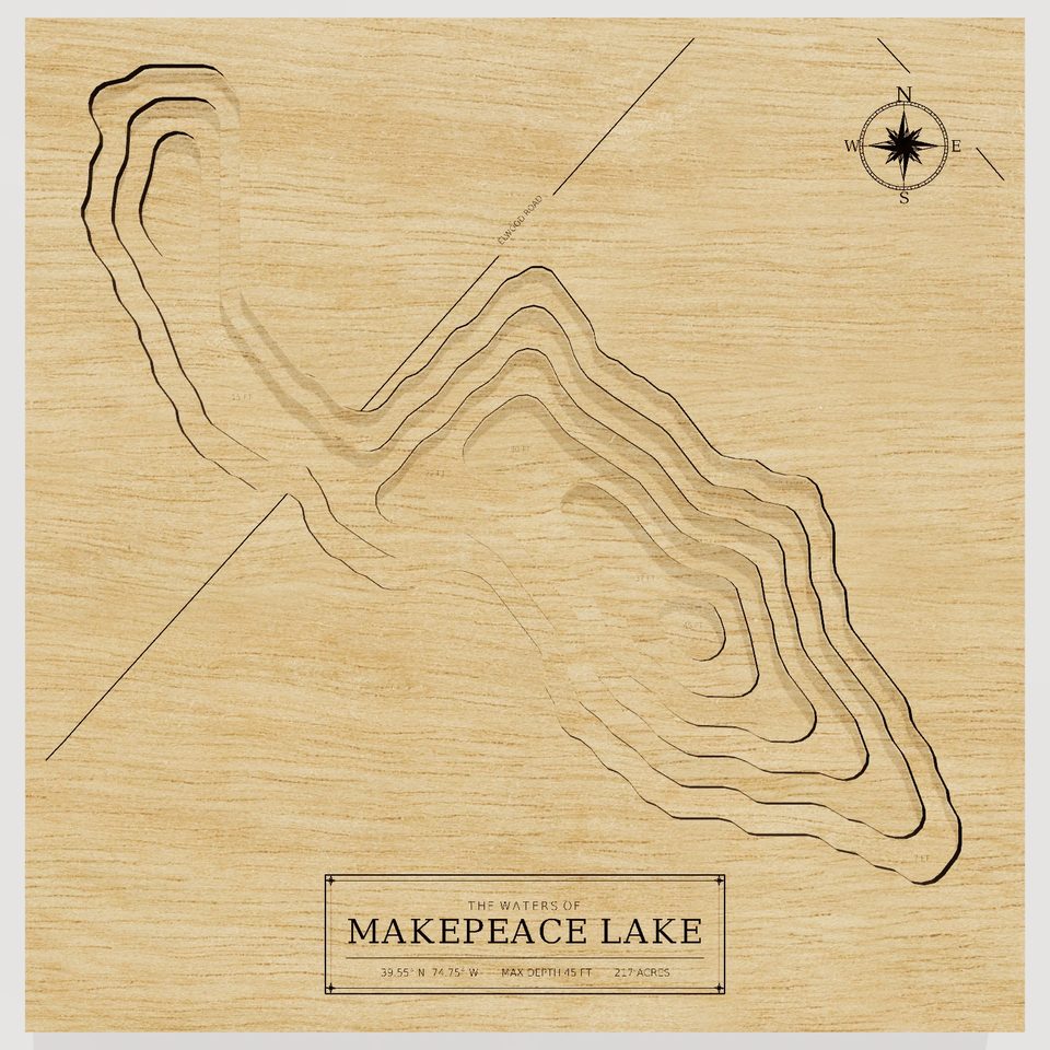 Makepeace Lake 3D wood map, front view