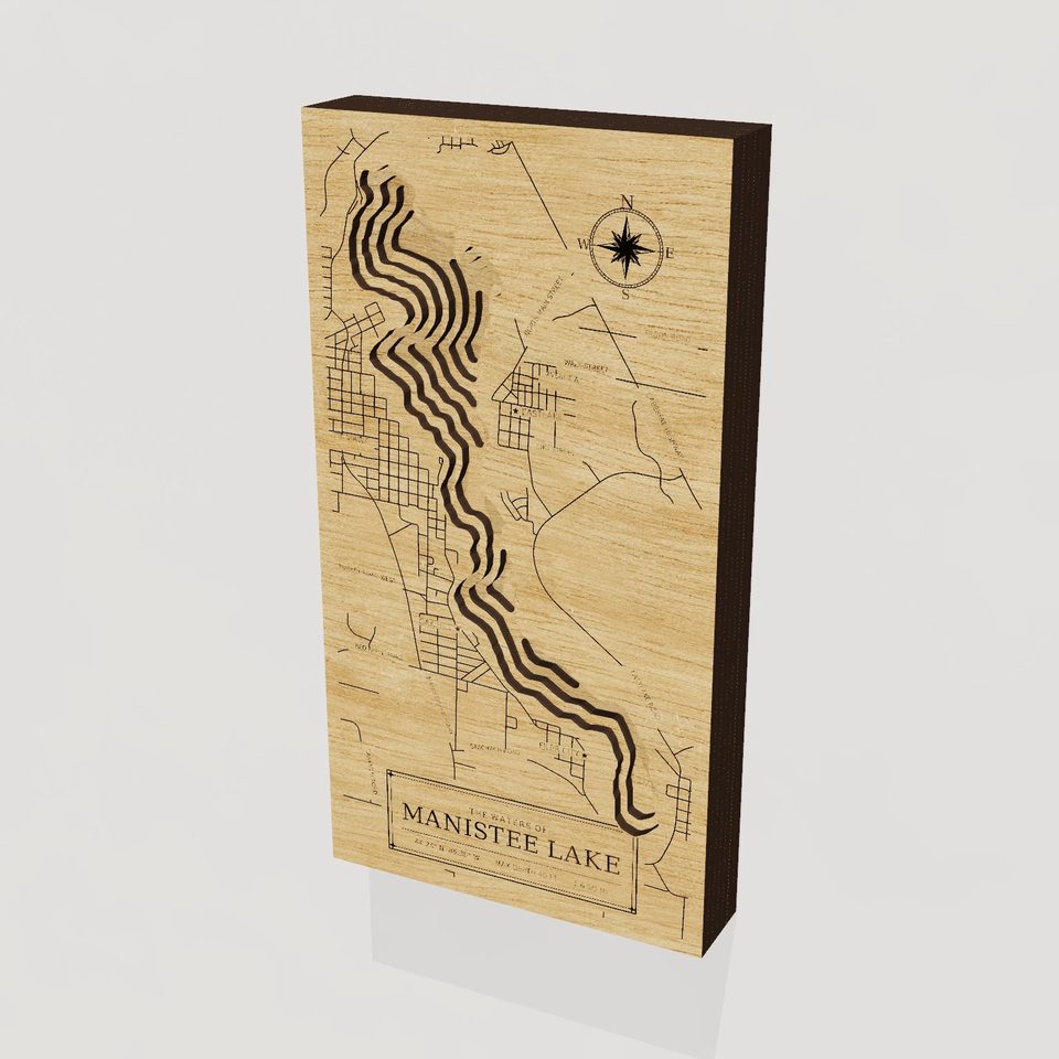 Manistee Lake 3D wood map, hero view