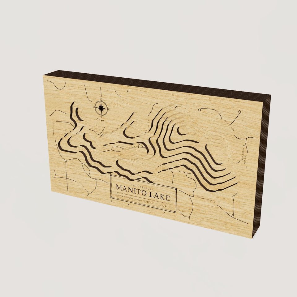 Manito Lake 3D wood map, hero view