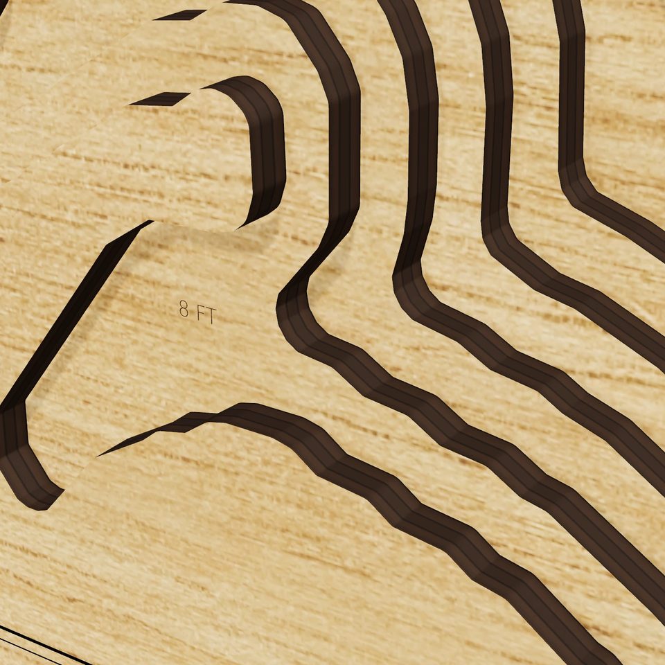 Manor Lake 3D wood map, detail view
