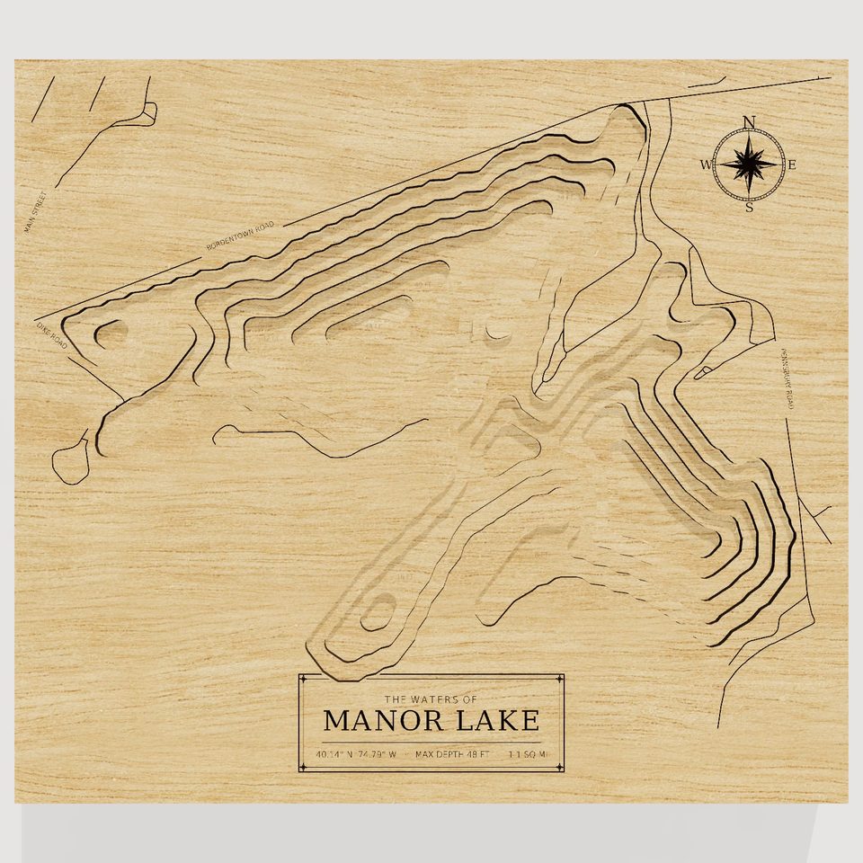 Manor Lake 3D wood map, front view