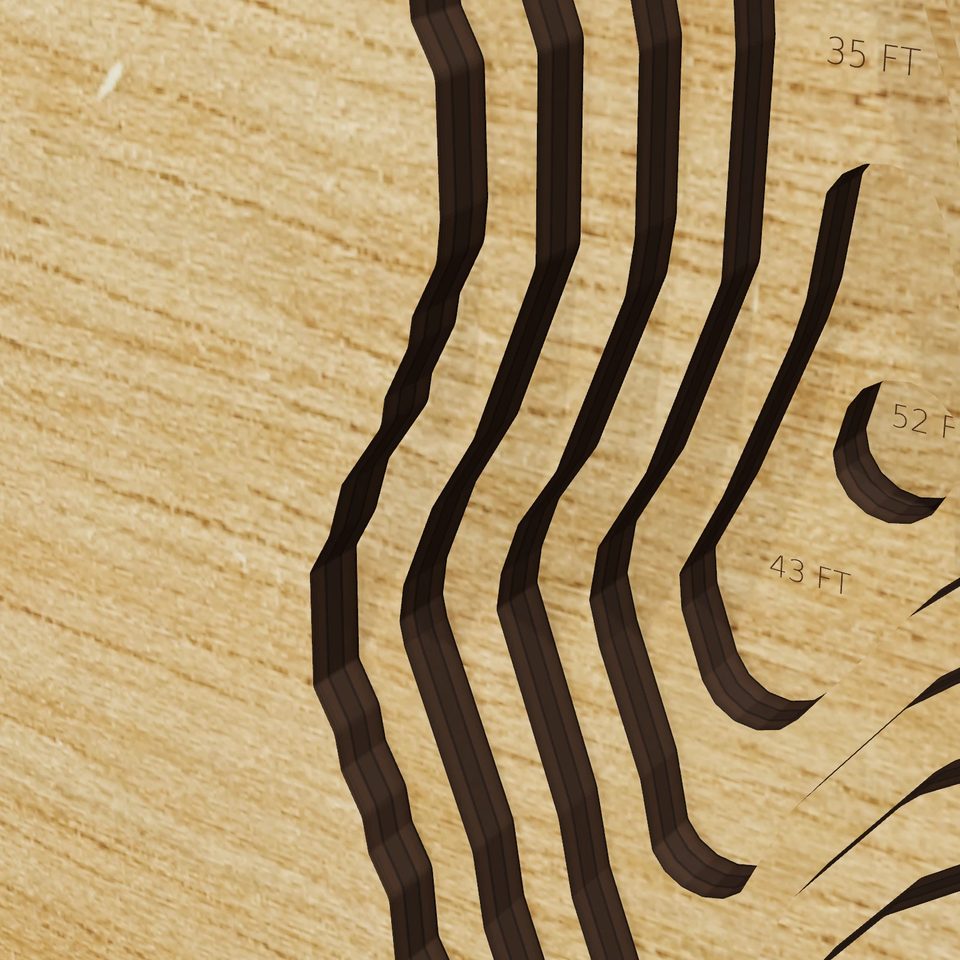 Margerie Lake Reservoir 3D wood map, detail view