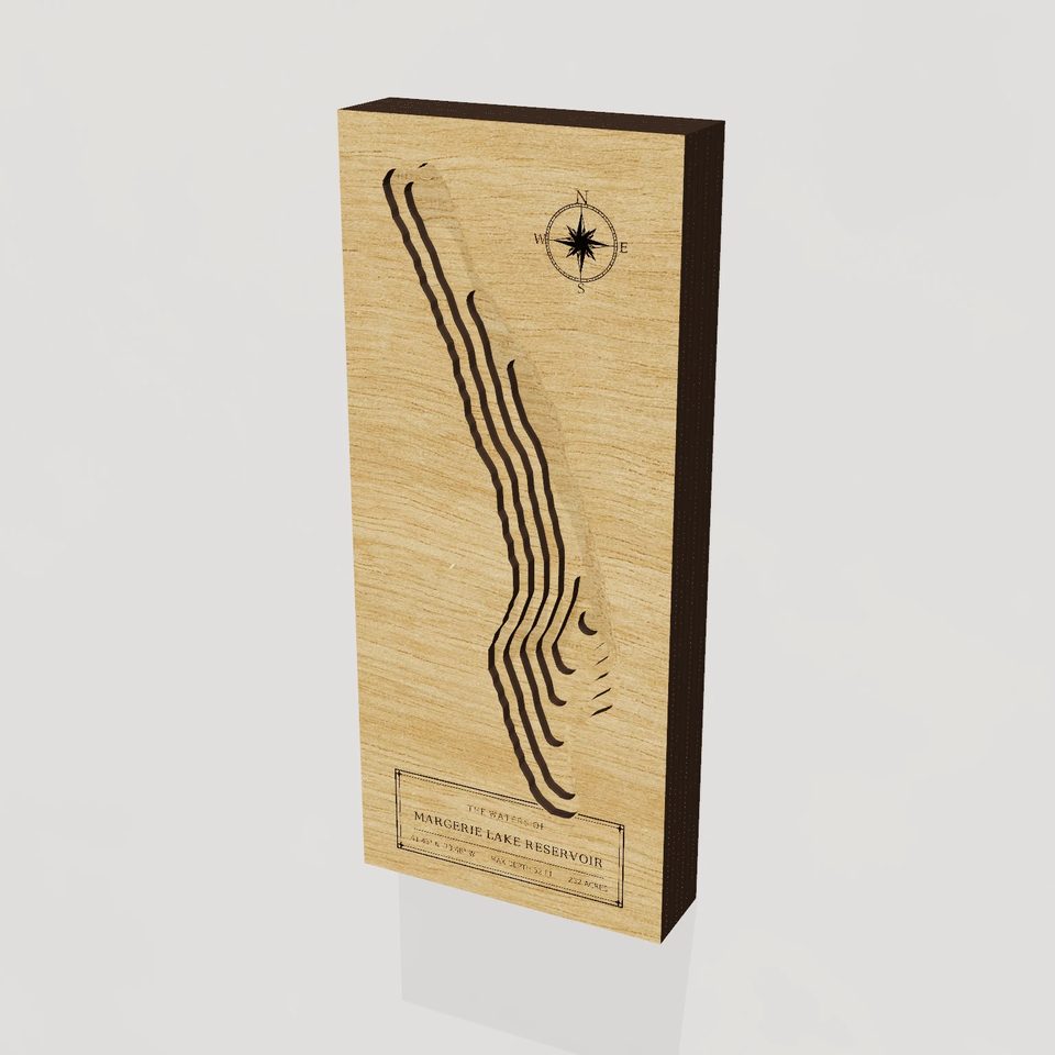 Margerie Lake Reservoir 3D wood map, hero view