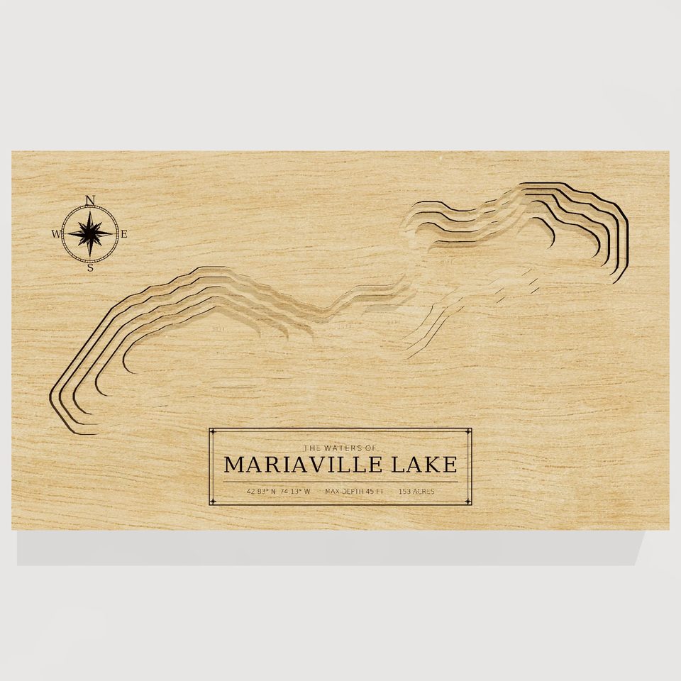 Mariaville Lake 3D wood map, front view