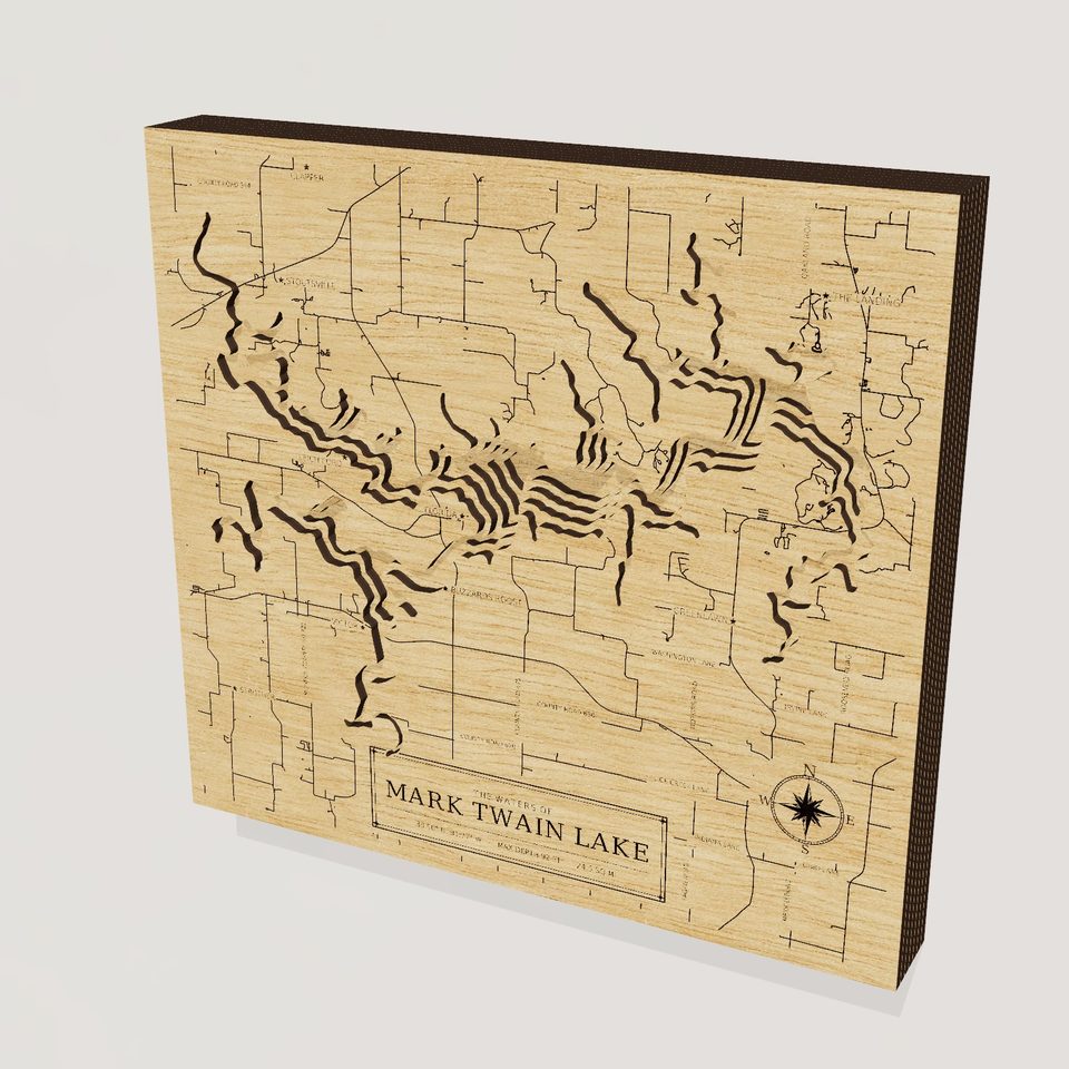 Mark Twain Lake 3D wood map, hero view
