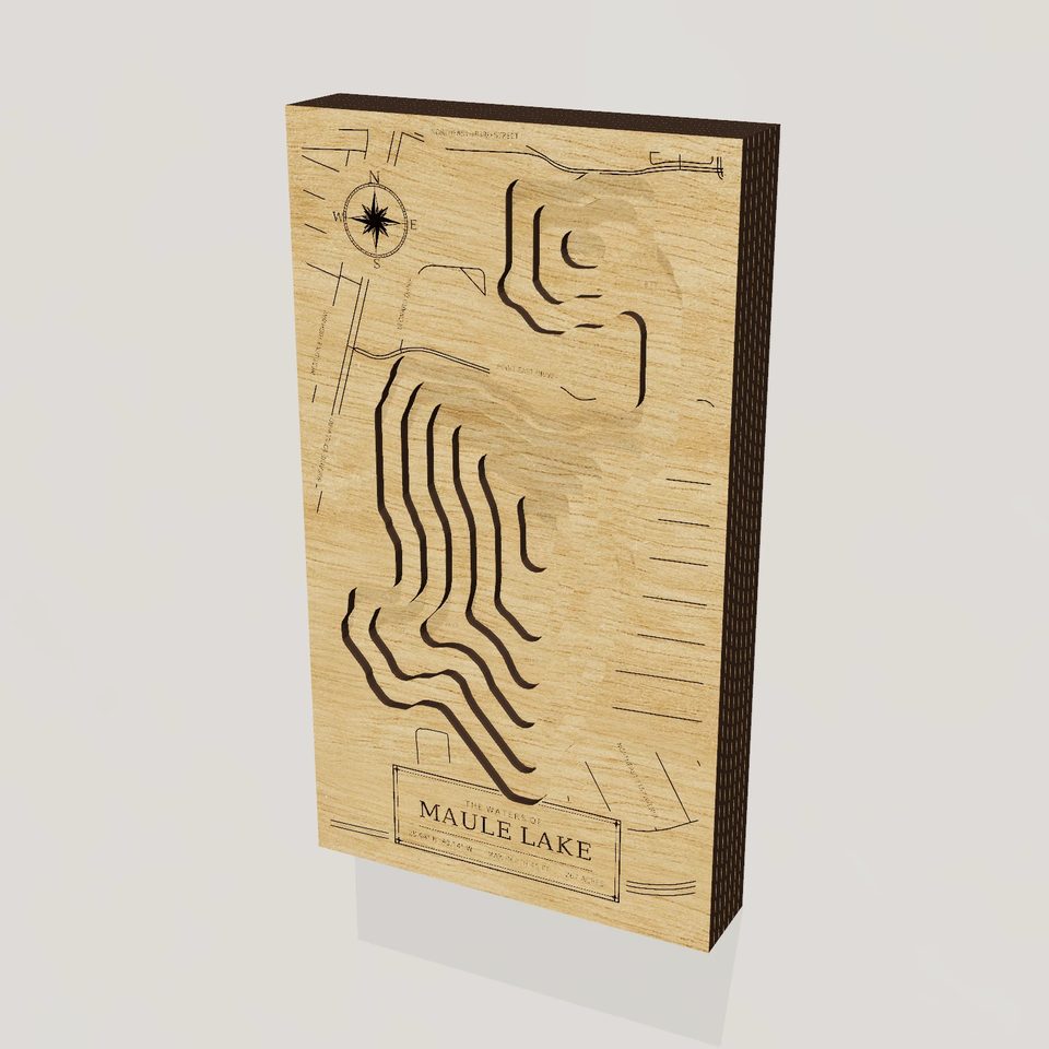 Maule Lake 3D wood map, hero view