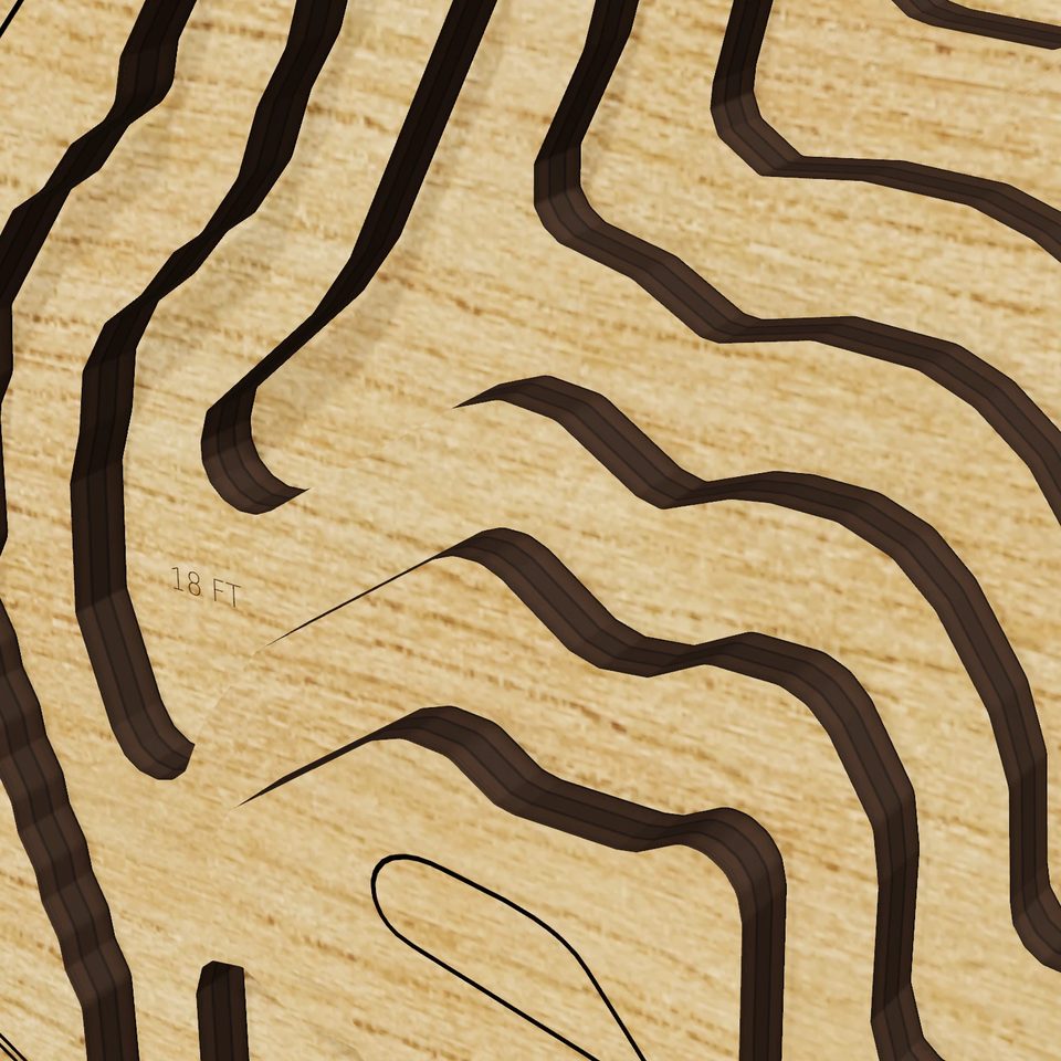 Medicine Lake 3D wood map, detail view