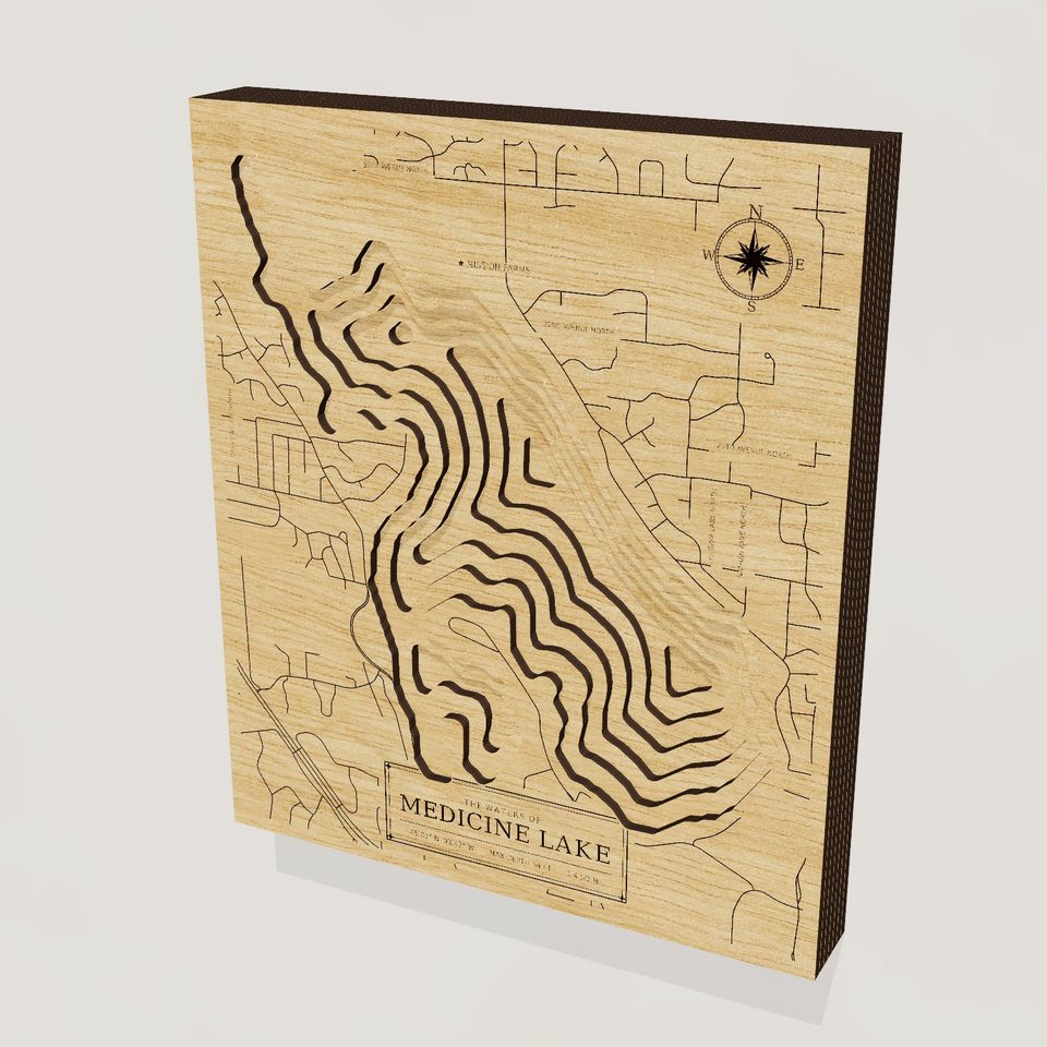 Medicine Lake 3D wood map, hero view