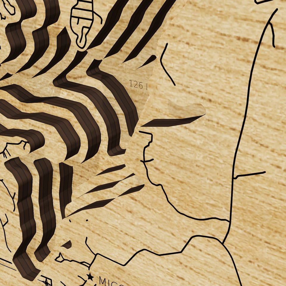 Medina Lake 3D wood map, detail view