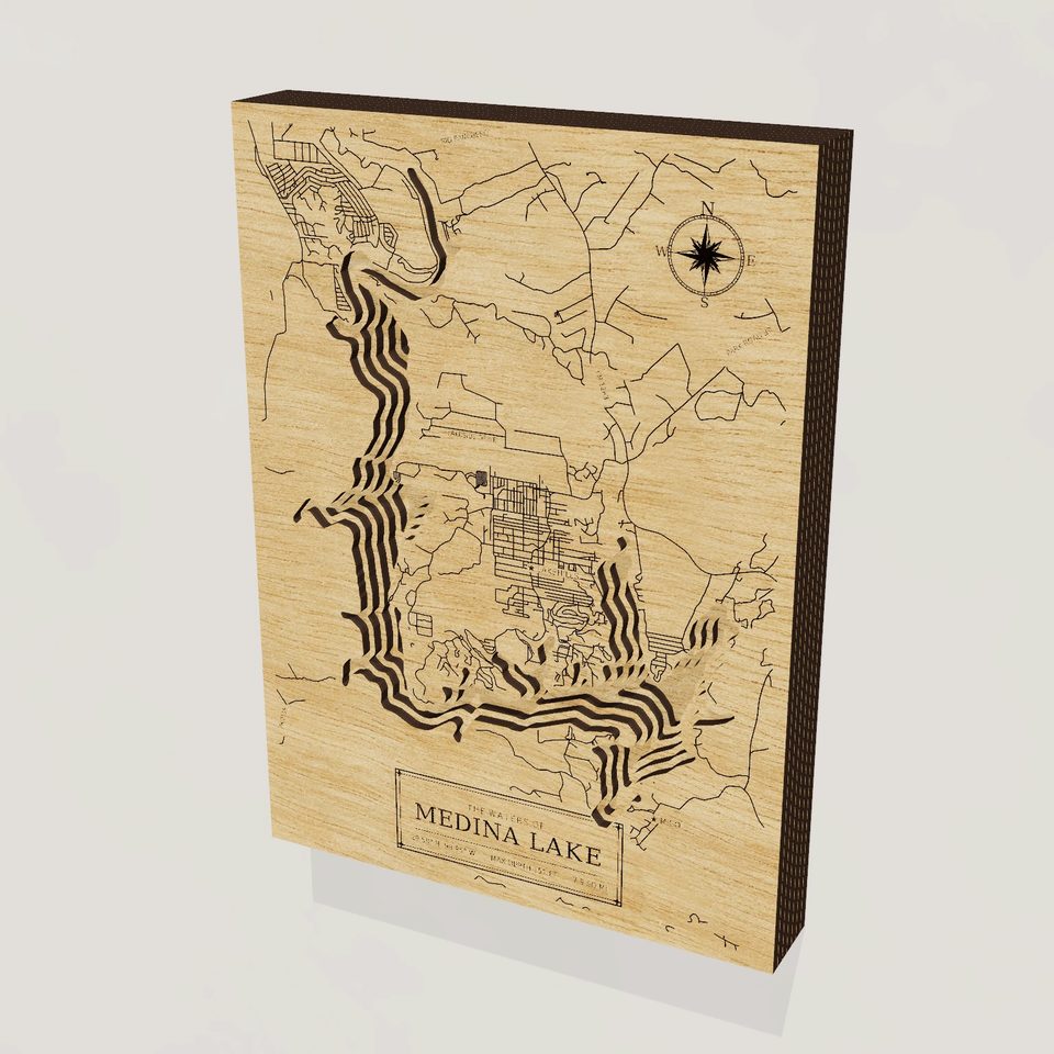 Medina Lake 3D wood map, hero view