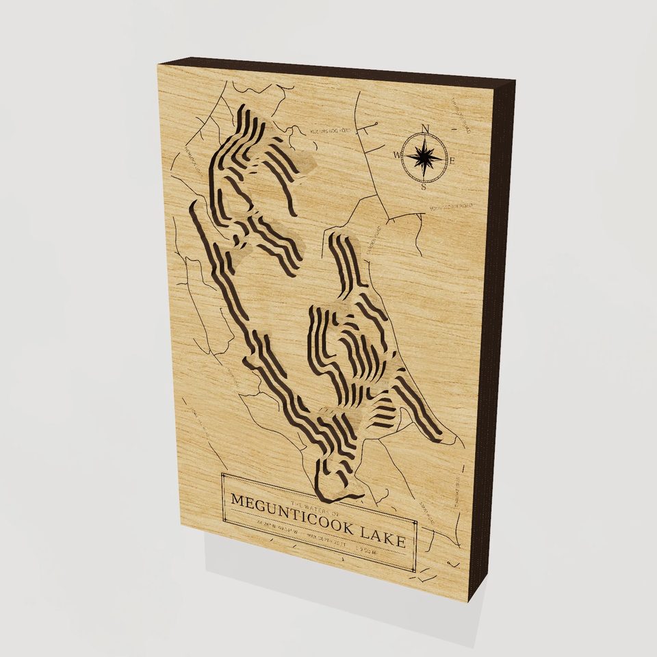 Megunticook Lake 3D wood map, hero view