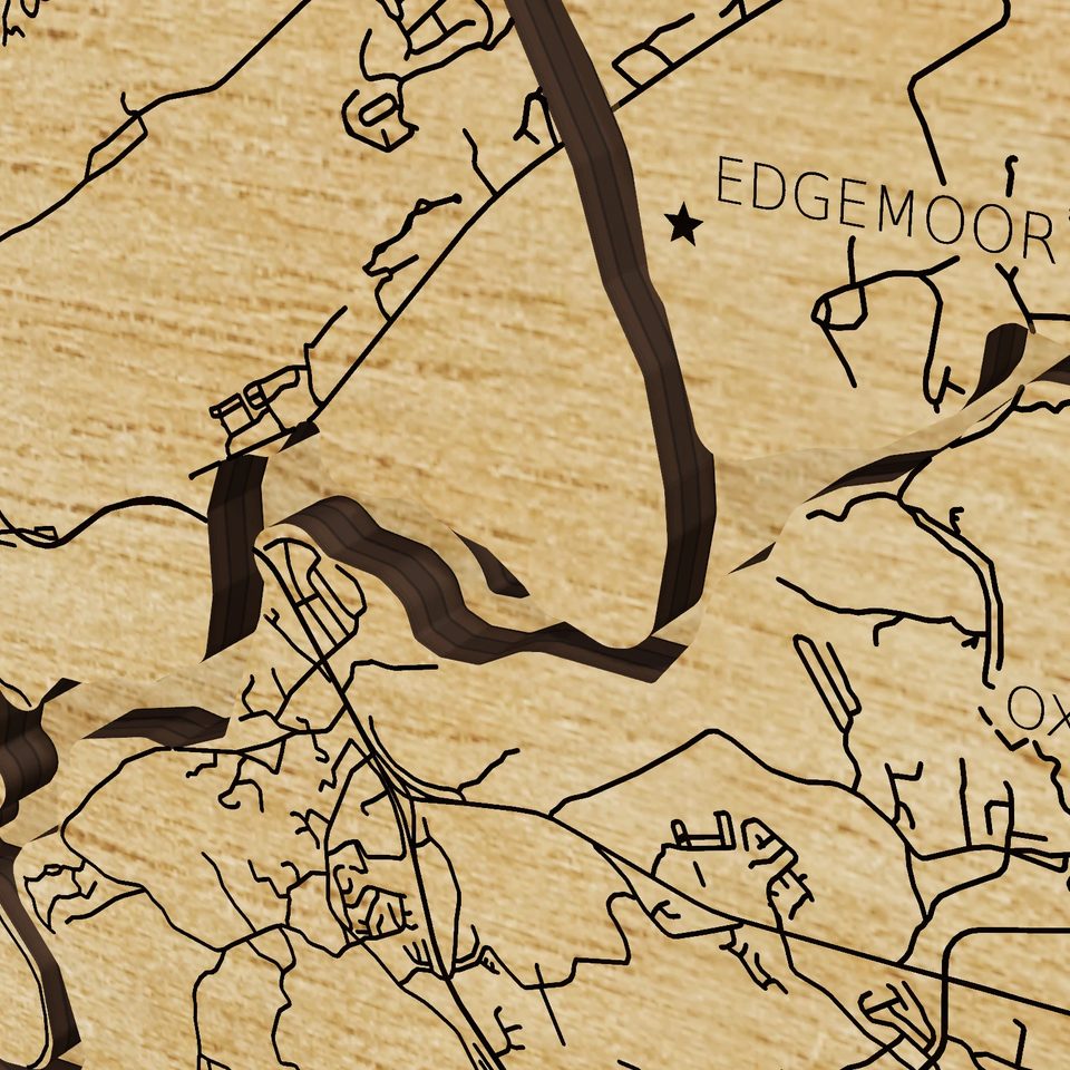Melton Hill Lake 3D wood map, detail view