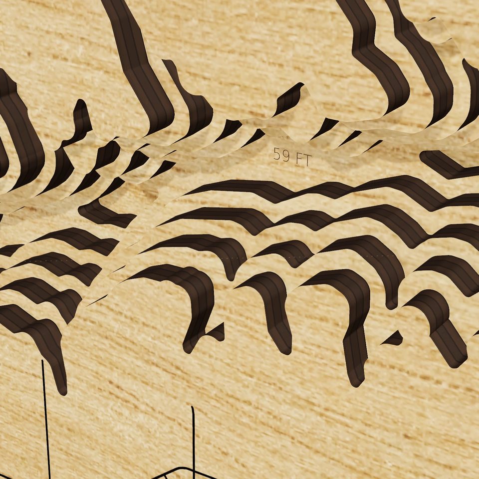 Melvern Lake 3D wood map, detail view