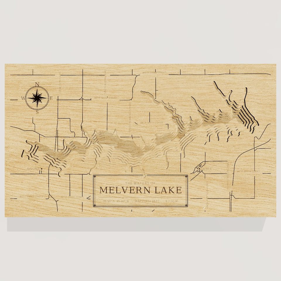 Melvern Lake 3D wood map, front view