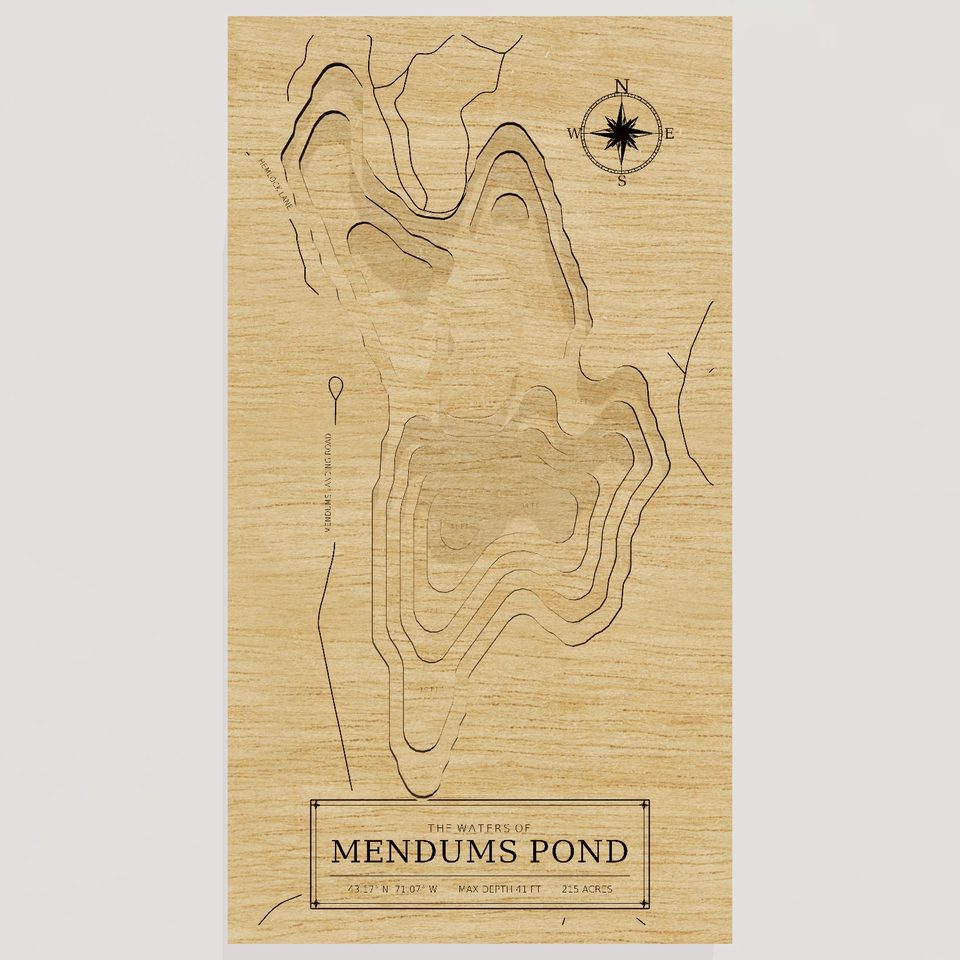 Mendums Pond 3D wood map, front view