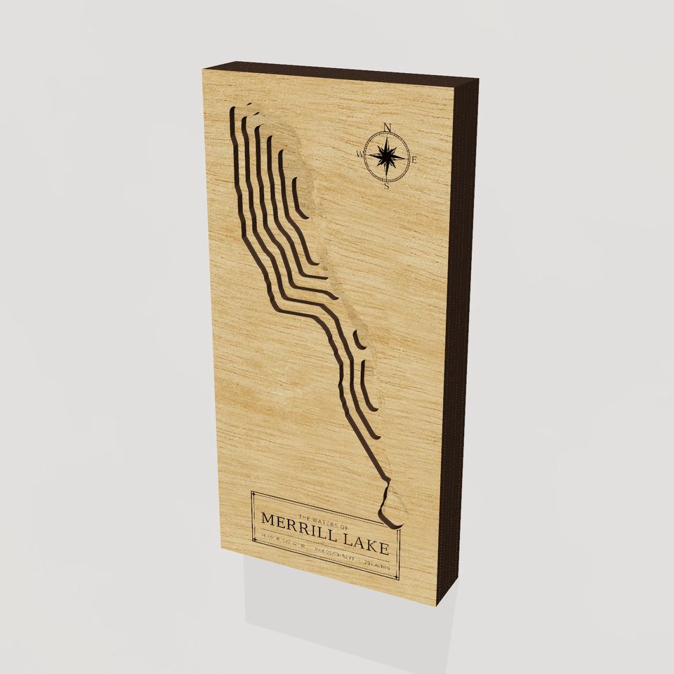 Merrill Lake 3D wood map, hero view