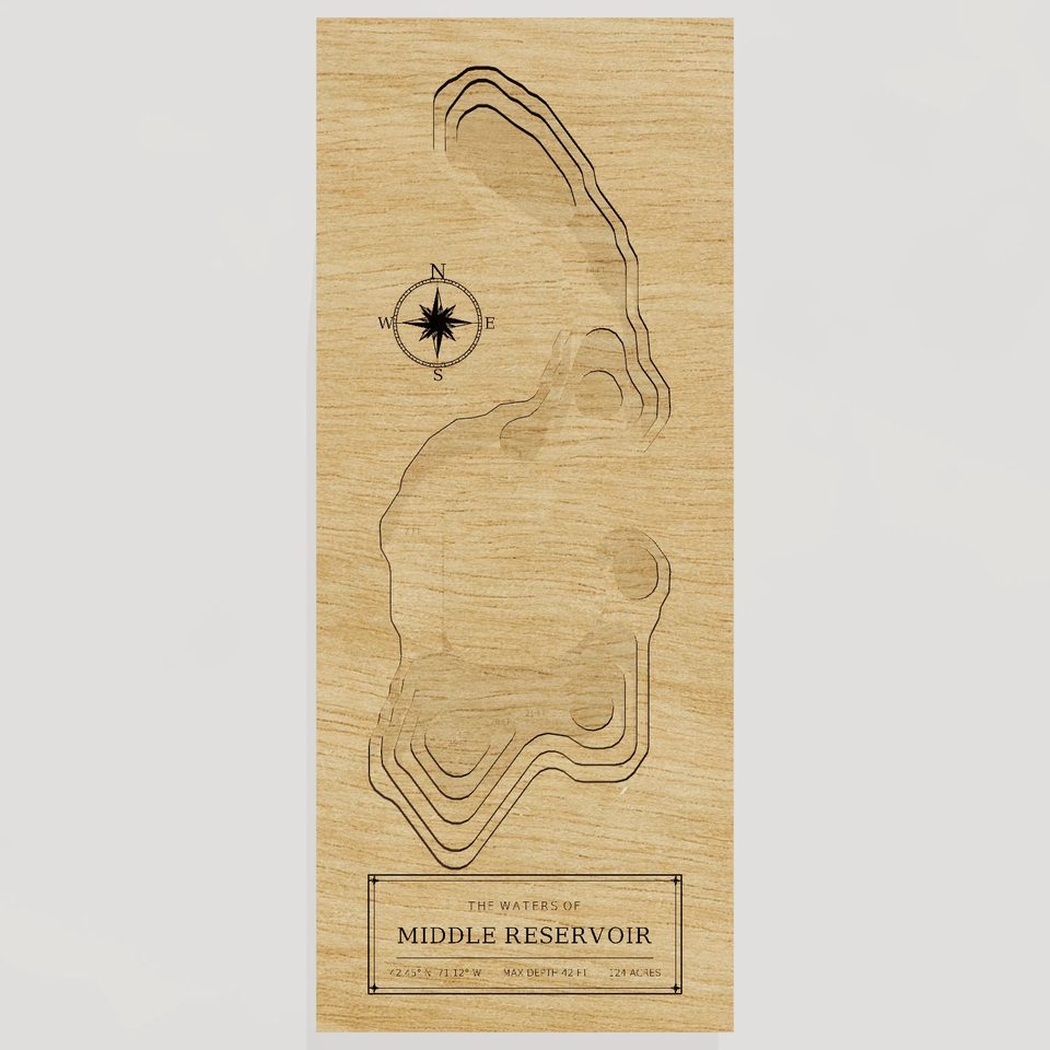 Middle Reservoir 3D wood map, front view
