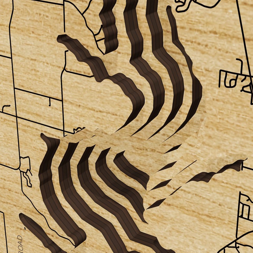 Milford Lake 3D wood map, detail view
