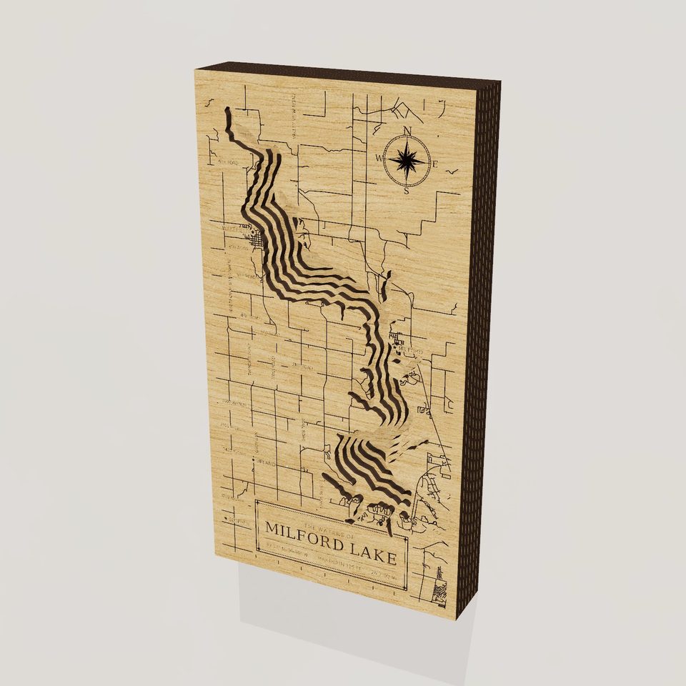 Milford Lake 3D wood map, hero view