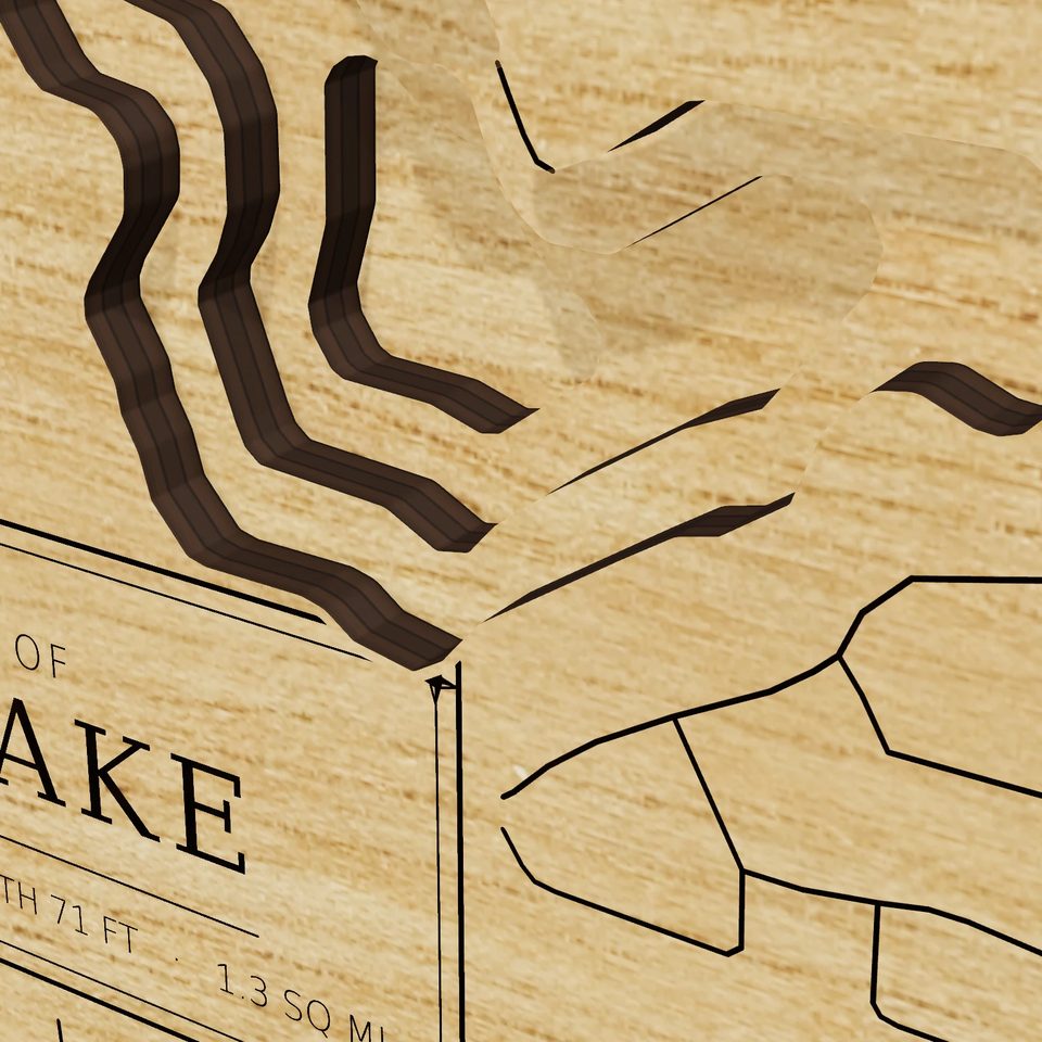 Mill Lake 3D wood map, detail view