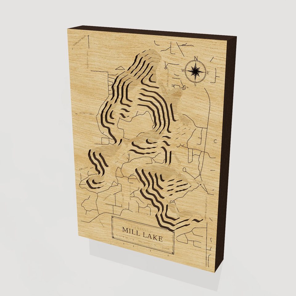 Mill Lake 3D wood map, hero view