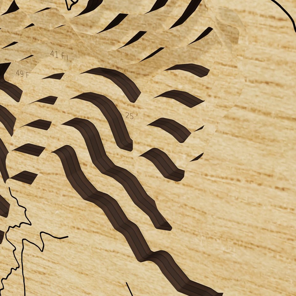 Millerton Lake 3D wood map, detail view