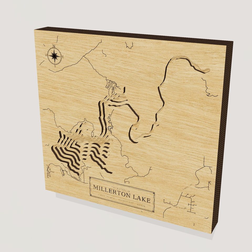 Millerton Lake 3D wood map, hero view
