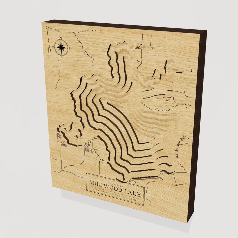 Millwood Lake 3D wood map, hero view