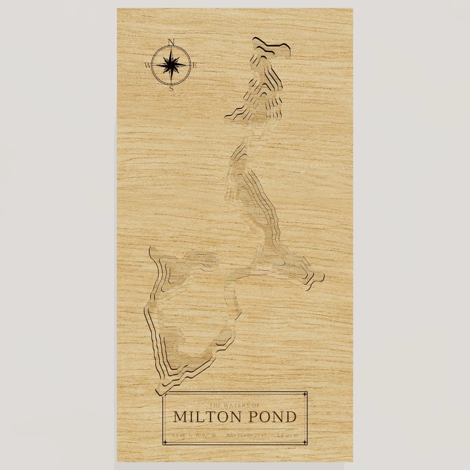 Milton Pond 3D wood map, front view