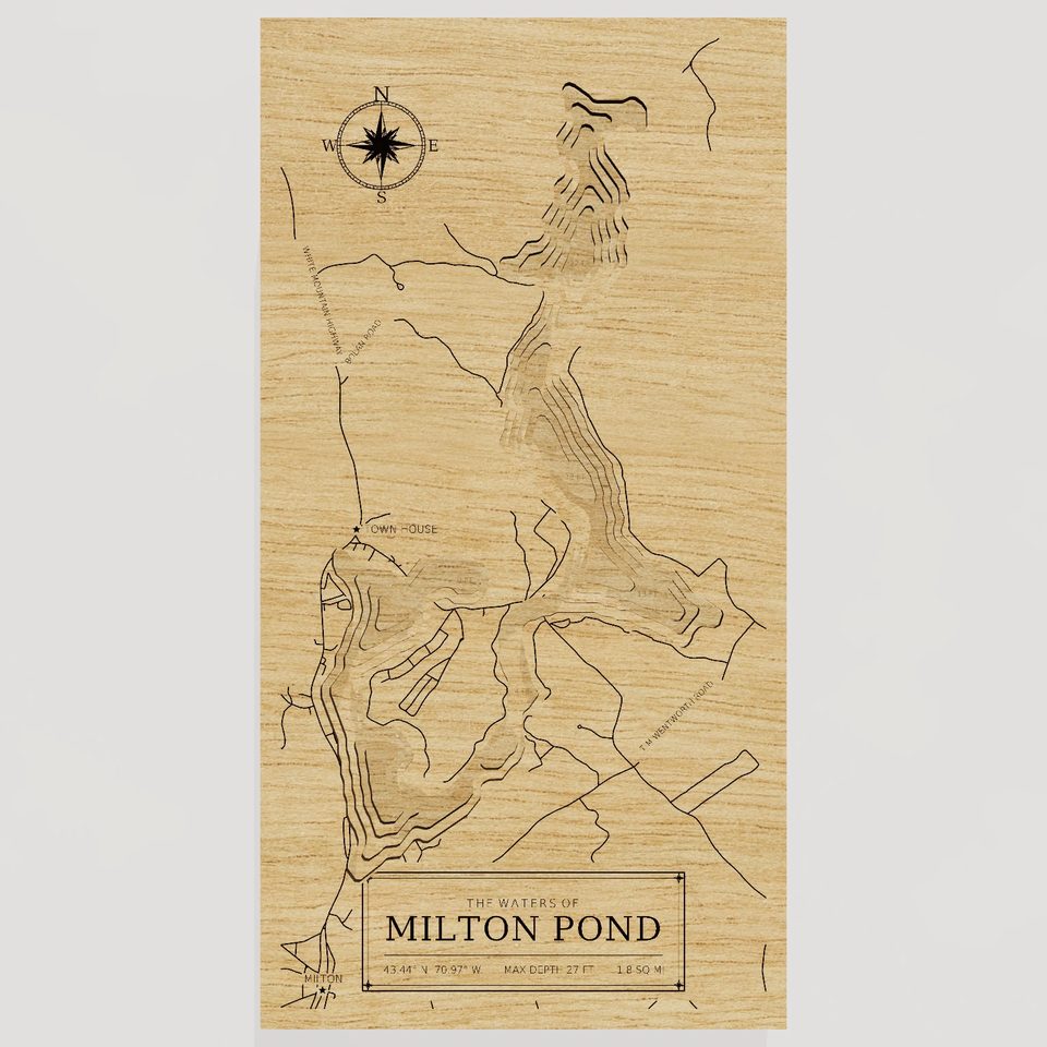 Milton Pond 3D wood map, front view