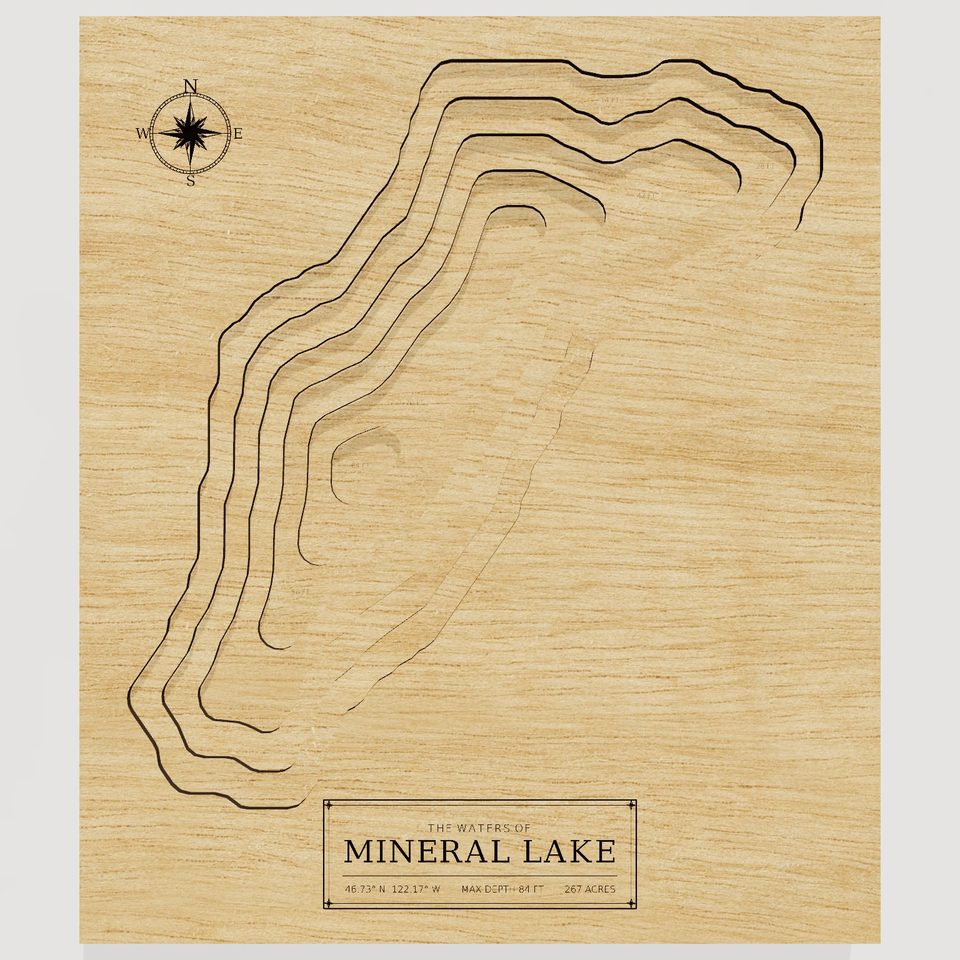 Mineral Lake 3D wood map, front view